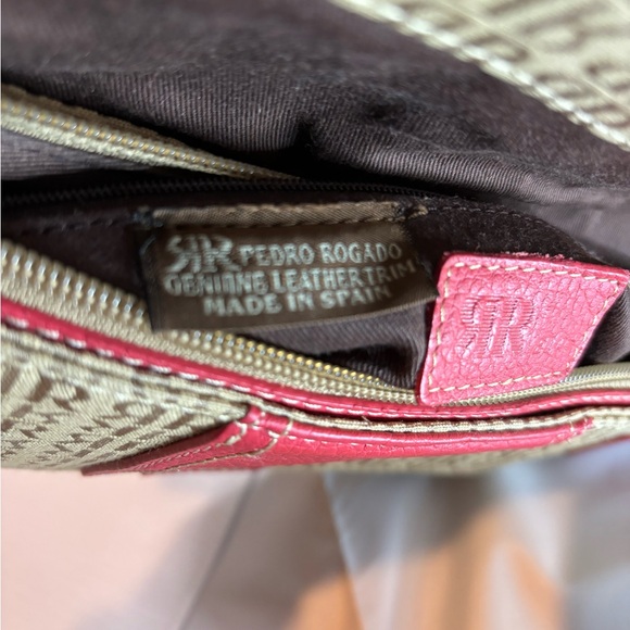 Pedro Rogado Orange leather straps Tan canvas handbag - Picture 3 of 8